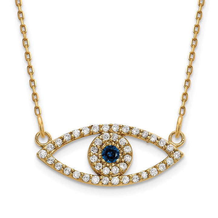 10k Small Necklace Diamond and Sapphire Evil Eye