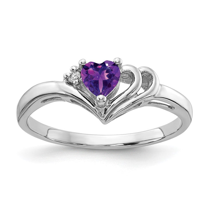 14K White Gold Amethyst & Diamond Chevron Heart Ring (0.26 TCW)