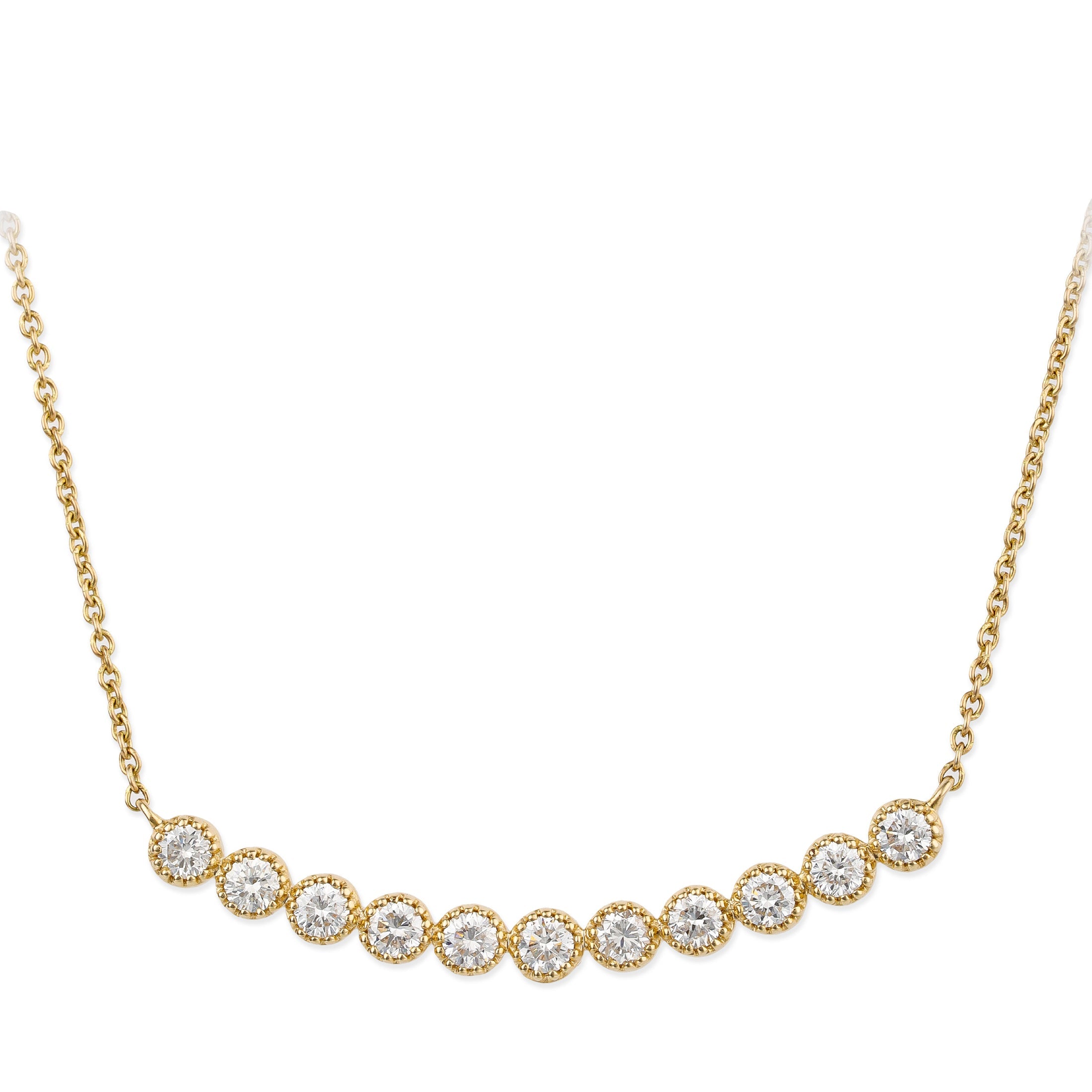 14K Yellow Gold Diamond Curved Bar Necklace 0.63 TCW