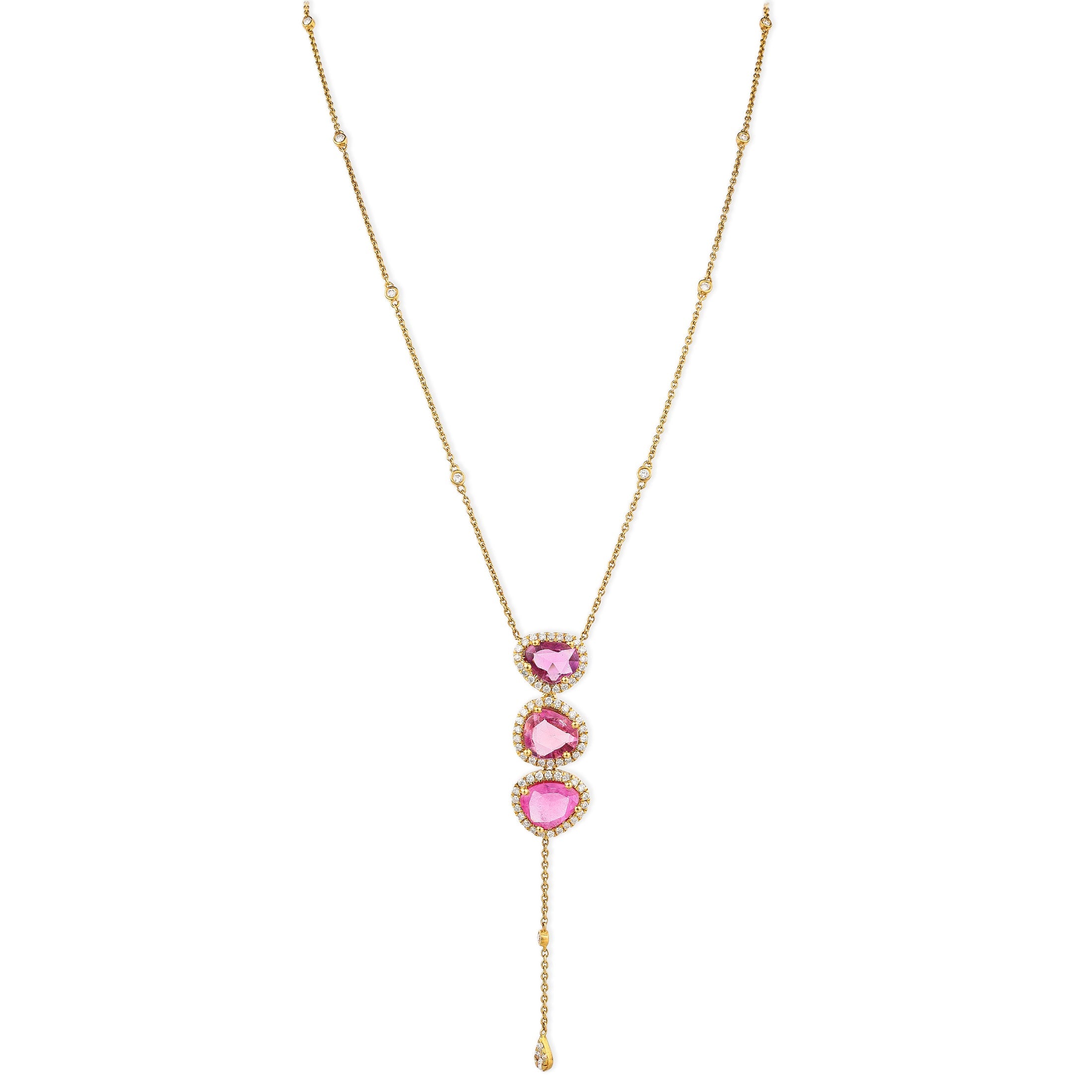 14K Gold Diamond & Pink Sapphire Necklace 4.11 TCW