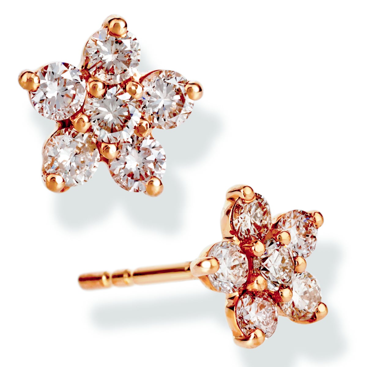 14K Rose Gold Diamond Flower Ear Studs 0.50 TCW