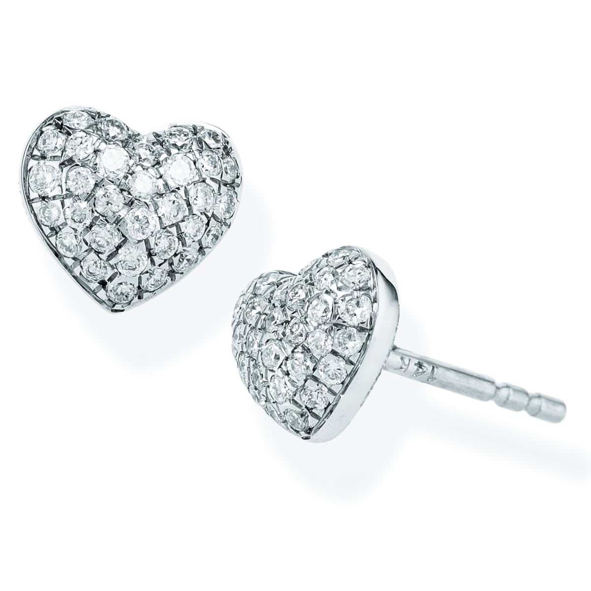 14K White Gold Diamond Heart Shape Ear Studs 0.26 TCW