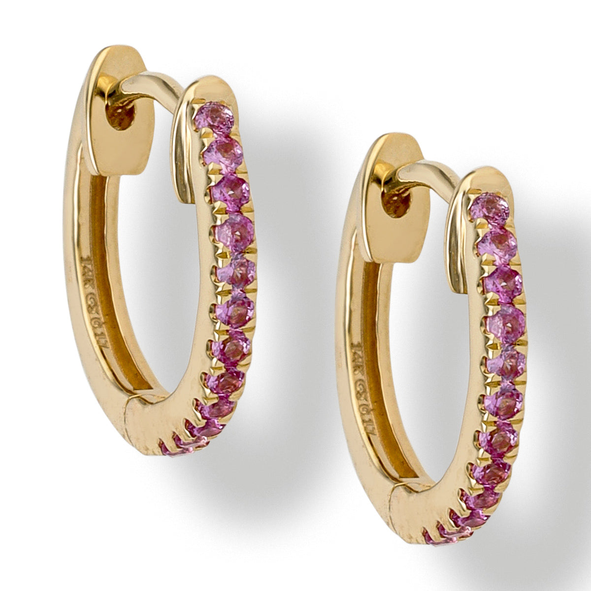 Pendientes De Oro De 14K Con Zafiro Rosa De 12 Mm., 0.17CT