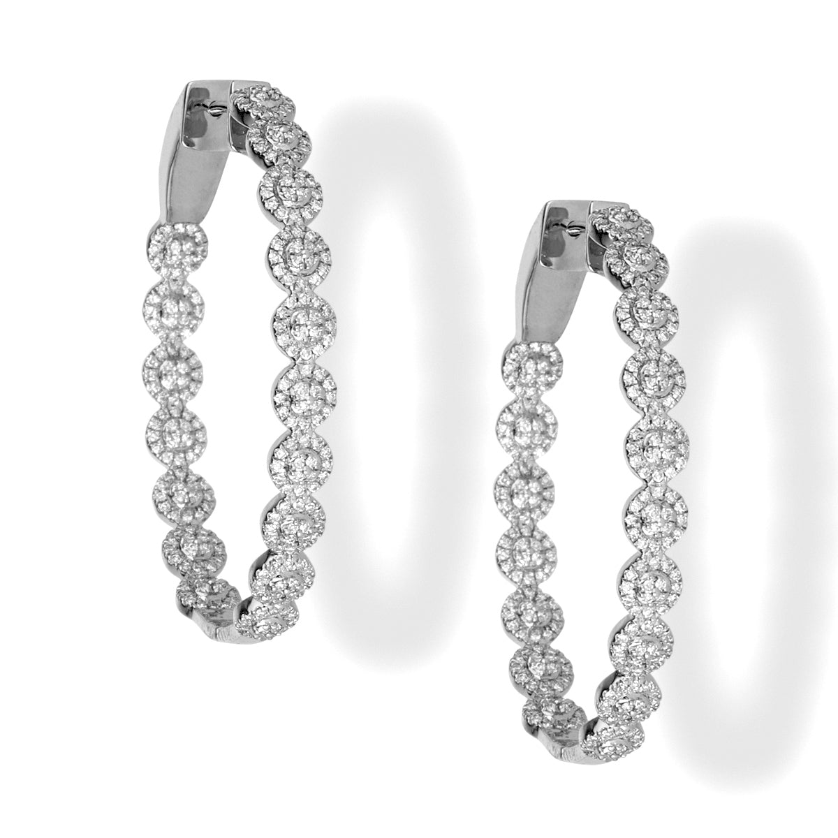 14K White Gold Diamond Hoop Earrings 0.89 TCW