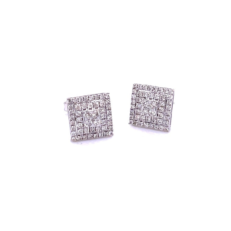 14K White Gold Square Diamond Earrings 0.51 TCW