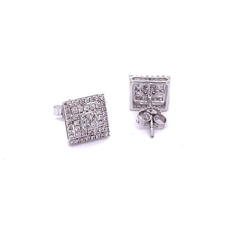 14K White Gold Square Diamond Earrings 0.51 TCW