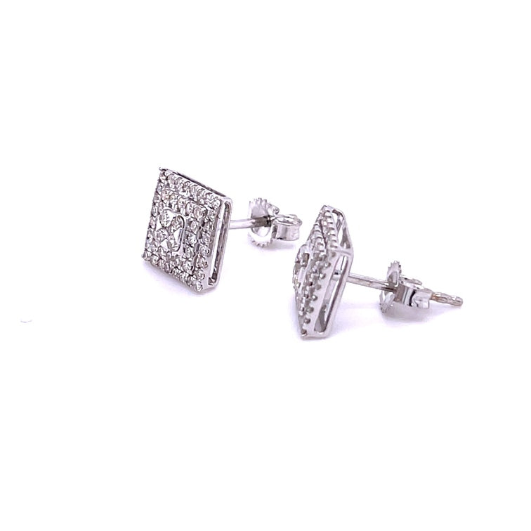 14K White Gold Square Diamond Earrings 0.51 TCW