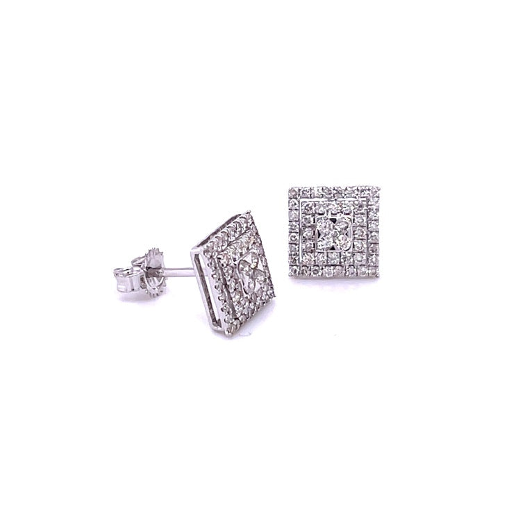 14K White Gold Square Diamond Earrings 0.51 TCW