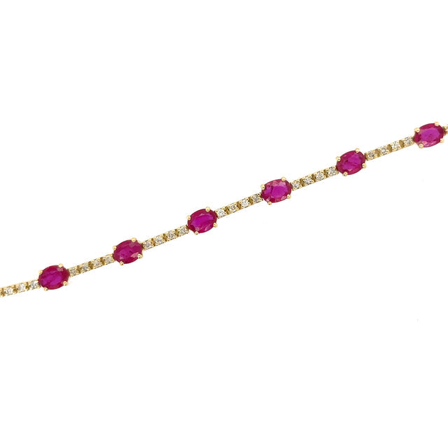 18K Yellow Gold Ruby & Diamonds Bracelet  3.43 TCW