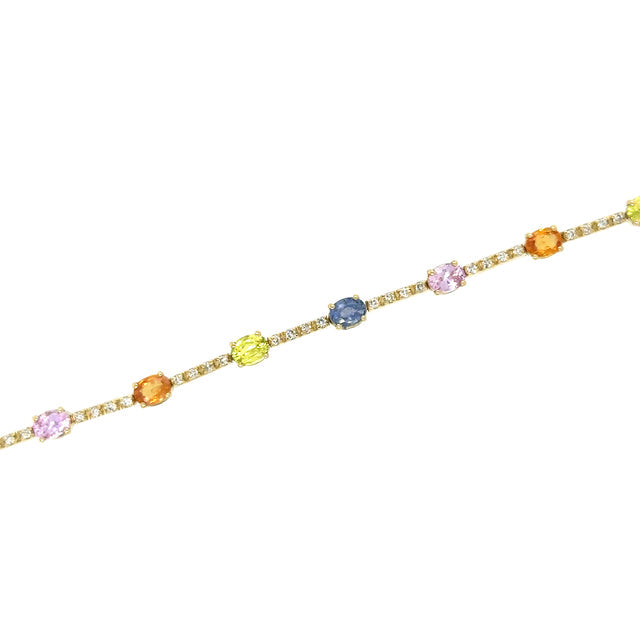 18K Yellow Gold Multi Sapphire & Diamonds Bracelet  3.60 TCW