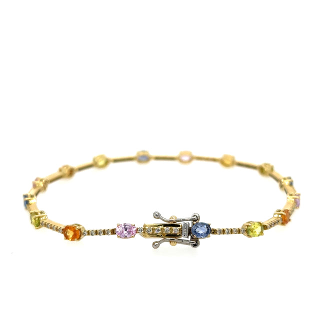 18K Yellow Gold Multi Sapphire & Diamonds Bracelet  3.60 TCW