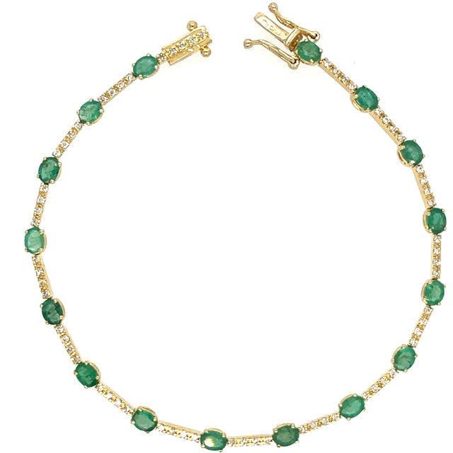 18K Yellow Gold Emerald & Diamonds Bracelet  2.74 TCW