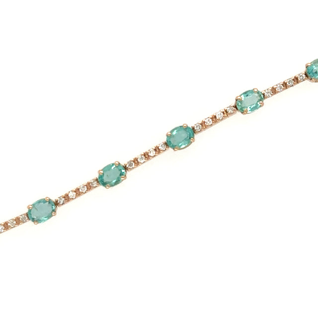 18K Rose Gold Emerald & Diamonds Bracelet  2.65 TCW