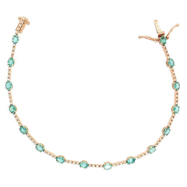 18K Rose Gold Emerald & Diamonds Bracelet  2.65 TCW