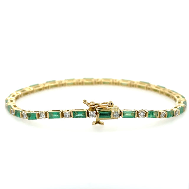 14K Yellow Gold Emerald & Diamonds Bracelet  3.98 TCW