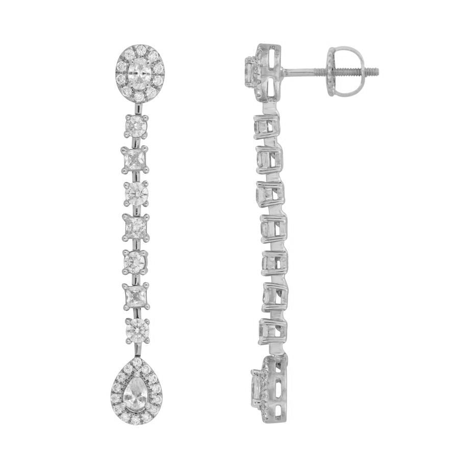 EARRINGS 2.33CT ROUND/PRINCESS/PEAR/OVAL DIAMOND 14K WHITE GOLD